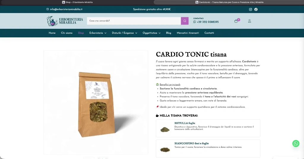 Scheda prodotto della tisana Cardio Tonic con descrizione e benefici