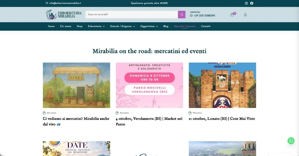 Pagina dedicata ai mercatini e agli eventi itineranti