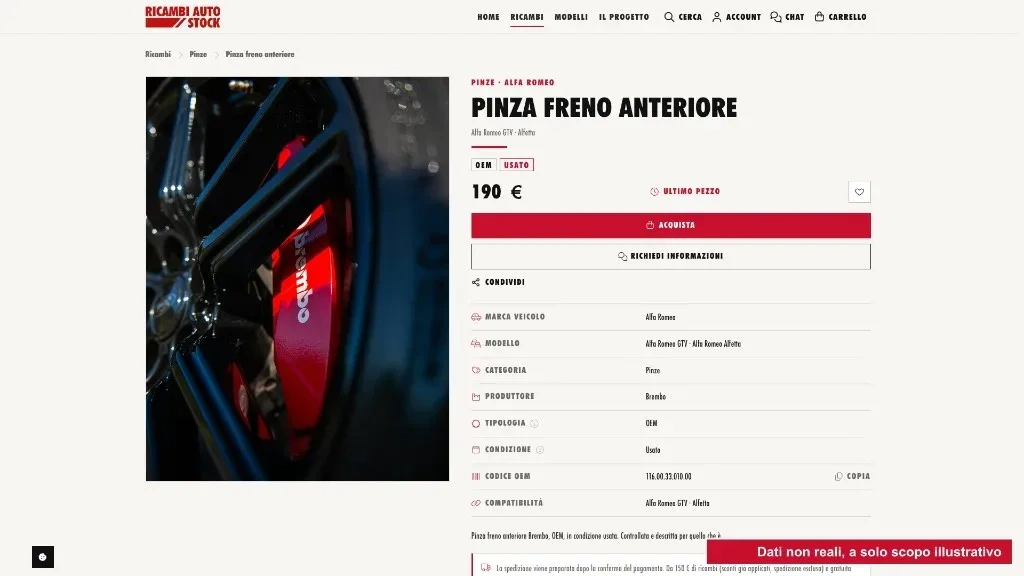 Scheda della pinza freno anteriore, con foto, codice e compatibilità