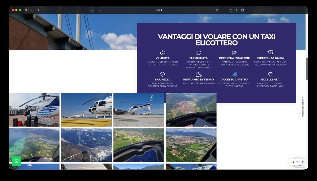 Vantaggi del taxi elicottero e galleria fotografica aerea