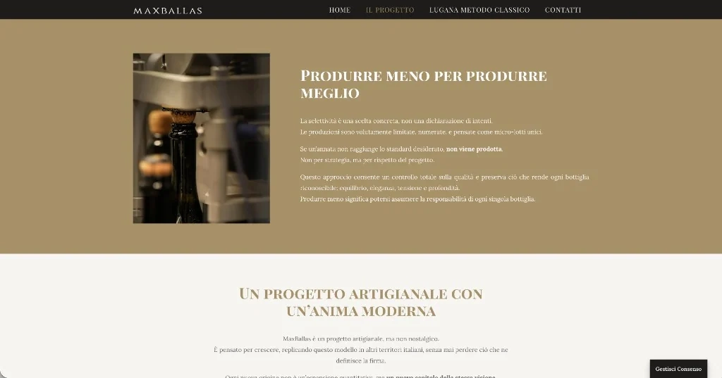 Sezione sulla produzione selettiva, con fotografia di imbottigliamento