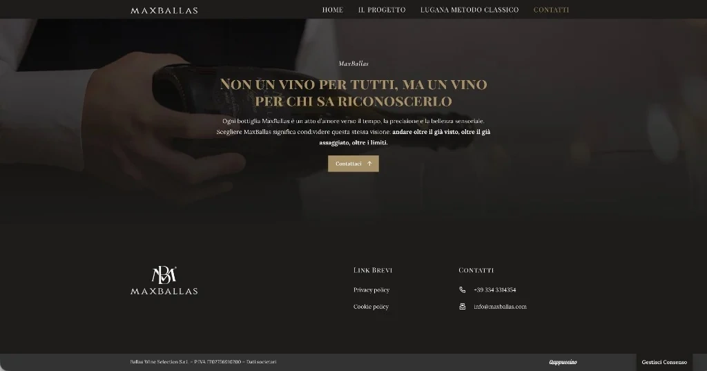 Footer del sito MaxBallas con contatti e chiusura editoriale
