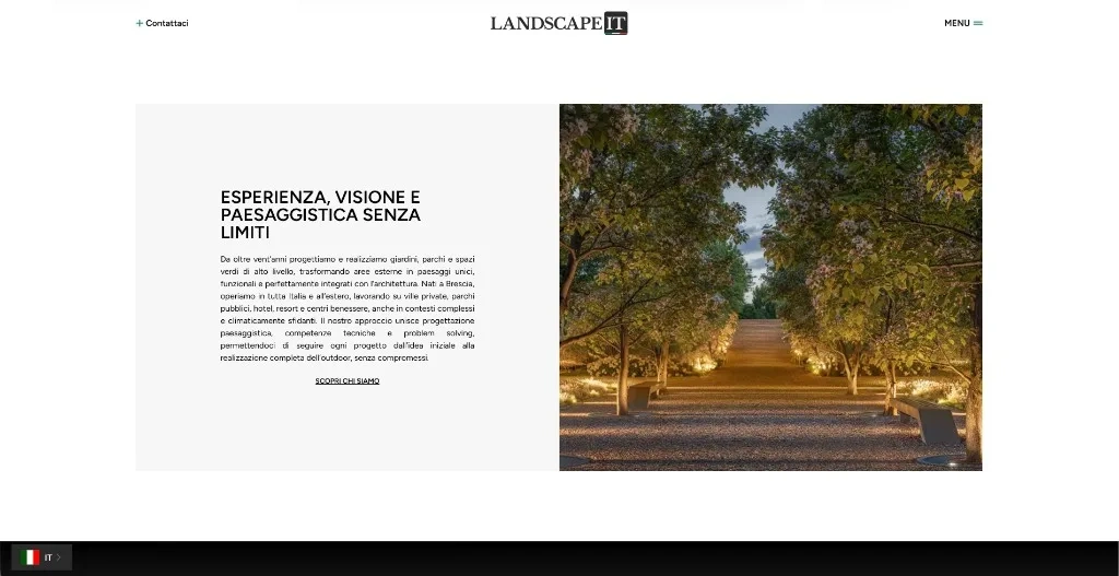 Sezione homepage su esperienza, visione e paesaggistica